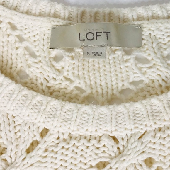Loft Geo Pointelle Knit Crochet Dristressed Chewed Hem Sweater - Picture 9 of 10